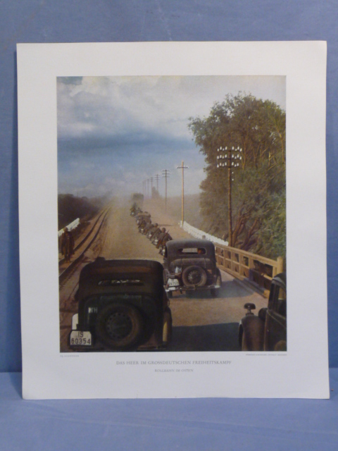 Original WWII German Military Themed Color Print, ROADWAY IN THE EAST