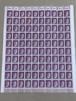 Original WWII German Sheet of Hitler Head Postage Stamps