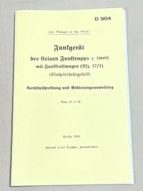 REPRINT, Original WWII German Signals Equipment Manual, Group C with Signals Control Vehicle
