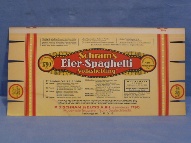 Original Pre-WWII Era German Ration Item, Egg Spaghetti Box 1936