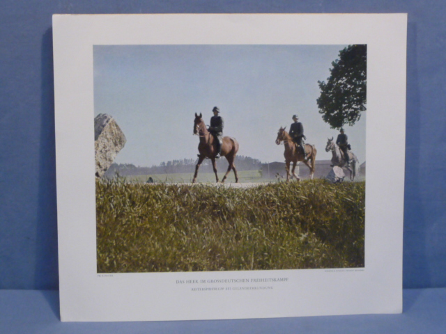 Original WWII German Military Themed Color Print, CAVALRY PATROL THE ROAD