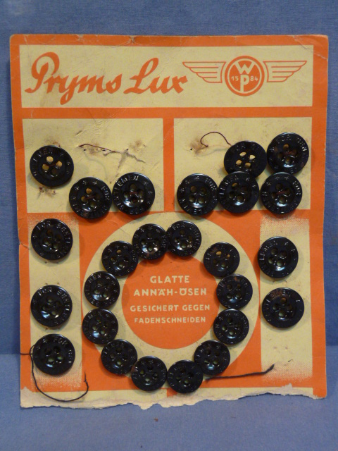 Original WWII Era German Card of Pryms Lux Buttons, FOR GENTLEMEN