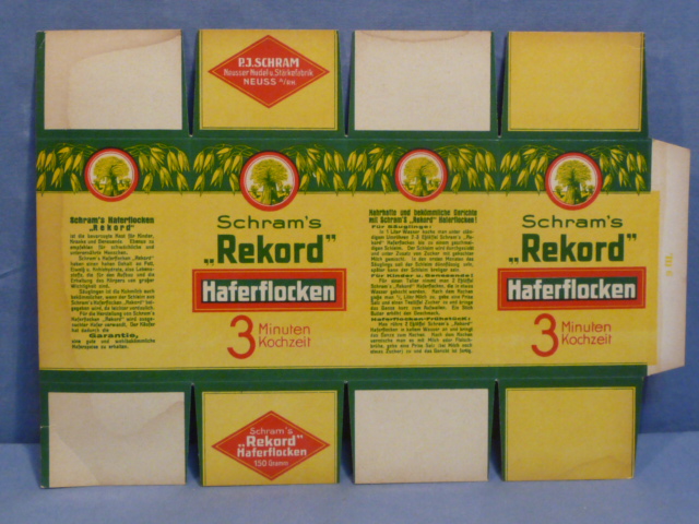 Original WWII Era German Ration Item, Schram's Rekord Haferflocken (Oatmeal)