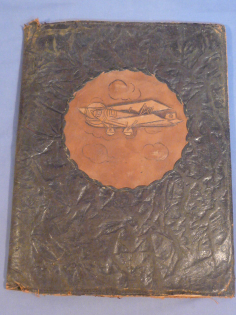 Original Nazi Era German Large Leather Folder w/Hand Made Paper