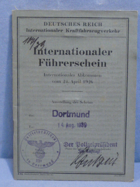 Original WWII German Civilian's International Driving License, Internationaler Fhrerschein