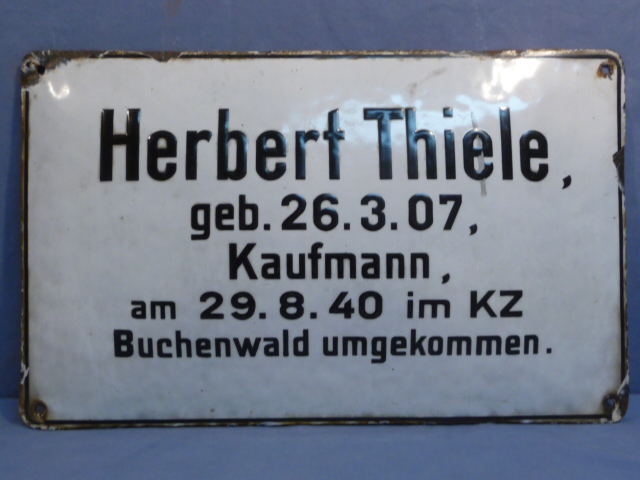 Original WWII German Concentration Camp Buchenwald Victim Enameled Sign