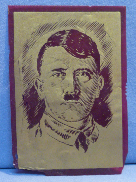 Original Nazi Era German Small Image of Adolf Hitler, Gold on See-Thru Marron