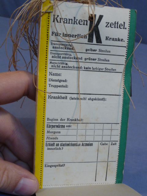 Original WWII German Medical Tag for Wounded Person, Krankenzettel