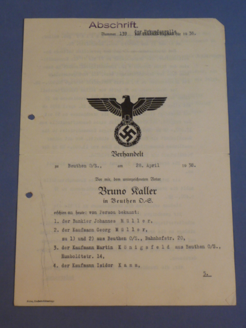 Original Pre-WWII German Document Copy