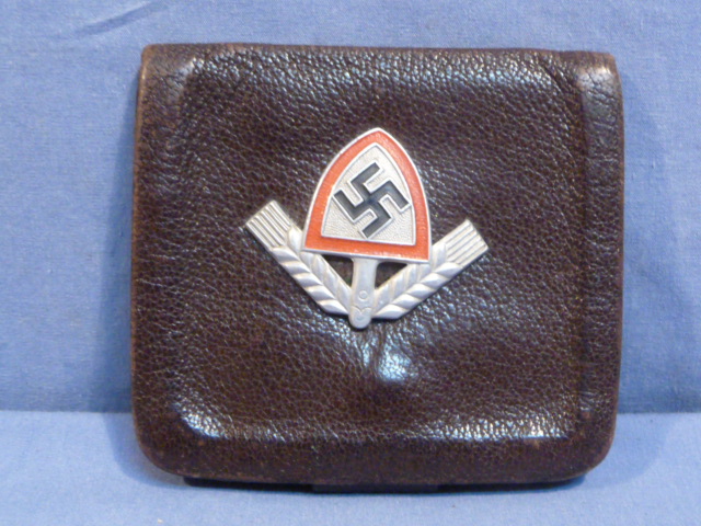 Original Nazi Era German Leather Wallet with RAD Cap Badge