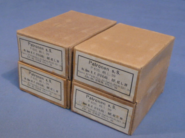 Original WWII German Cardboard 8mm Ammunition Boxes, Set of 4