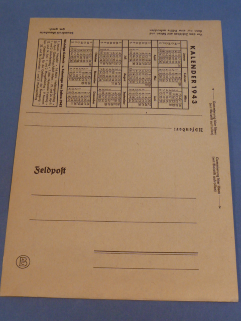 Original WWII German FELDPOST Letter/Envelope with 1943 Calendar