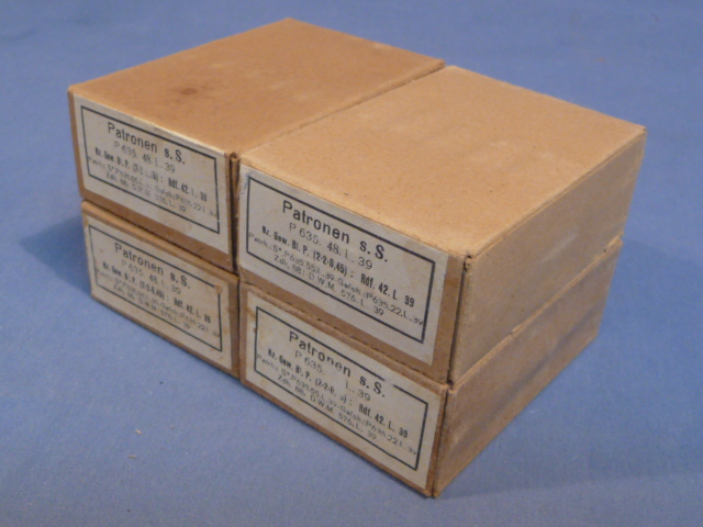 Original WWII German Cardboard 8mm Ammunition Boxes, Set of 4