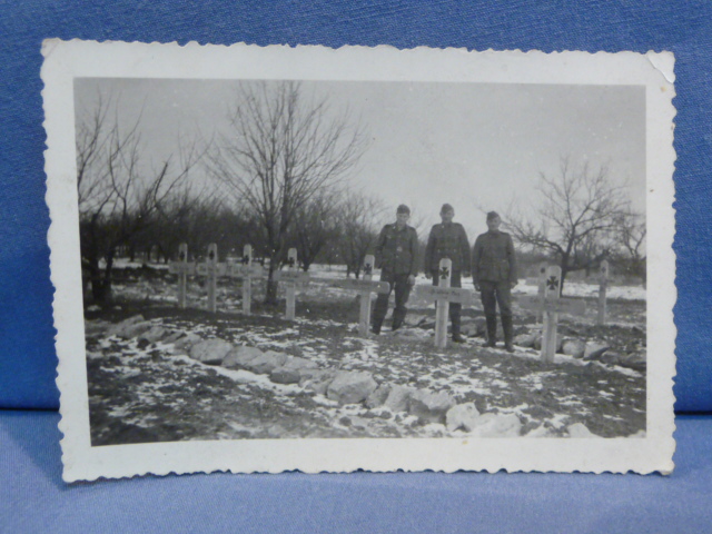 Original WWII German Waffen-SS Soldiers in Military Cemetery Photograph