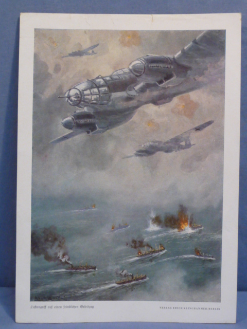 Original WWII German Military Themed Print, Luftangriff auf einen Feindlichen Geleitzug