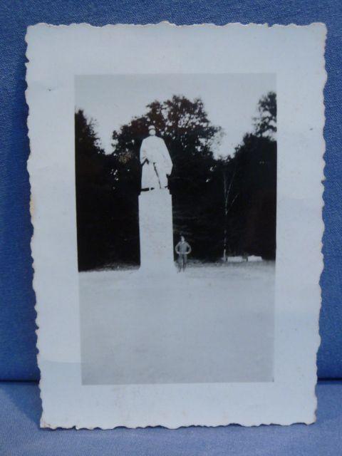 Original WWII German Photograph, Soldier Next to Monument