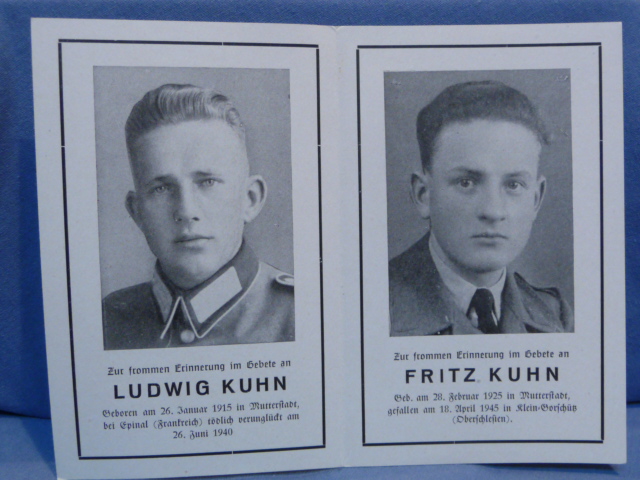Original WWII German Remembrance Card for Brothers