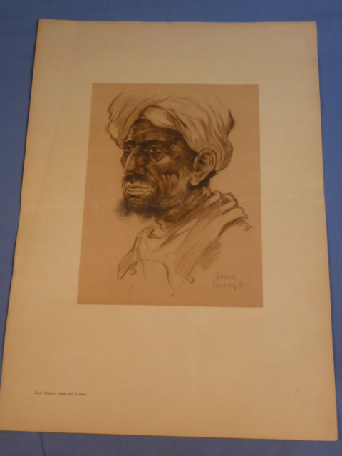 Original WWII German KUNST DER FRONT Print, Indian with Turban
