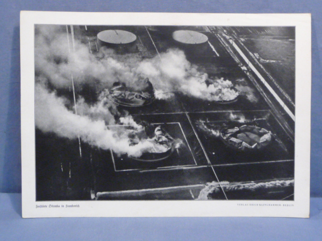 Original WWII German Military Themed Print, Destroyed Oil Tanks in France