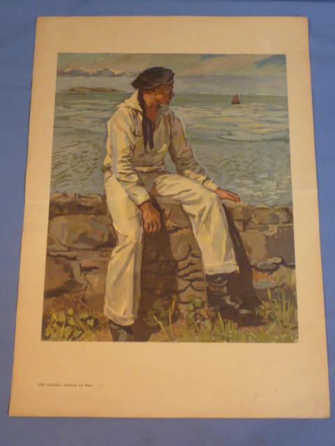 Original WWII German KUNST DER FRONT Print, Sailor by the Sea