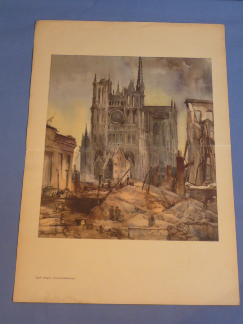 Original WWII German KUNST DER FRONT Print, Amiens Cathedral