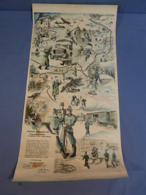 Original WWII German Russian Campaign Unit March Map of CYCLING BATTALION 402