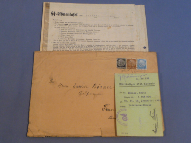 Original Nazi Era German Documents Grouping to SS Man Erwin B�rner