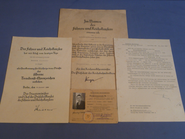Original Nazi Era German Railway Man's Documents Grouping
