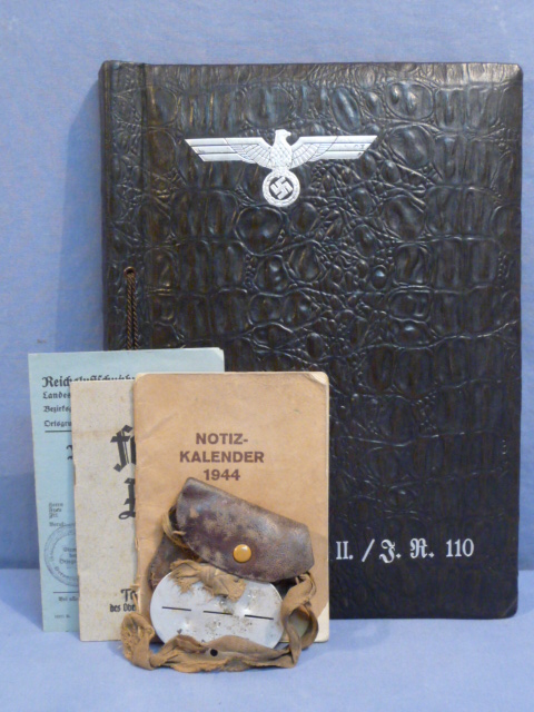 Original WWII German Infantry Soldier's Photo Album, ID Tag and ID/Books Set