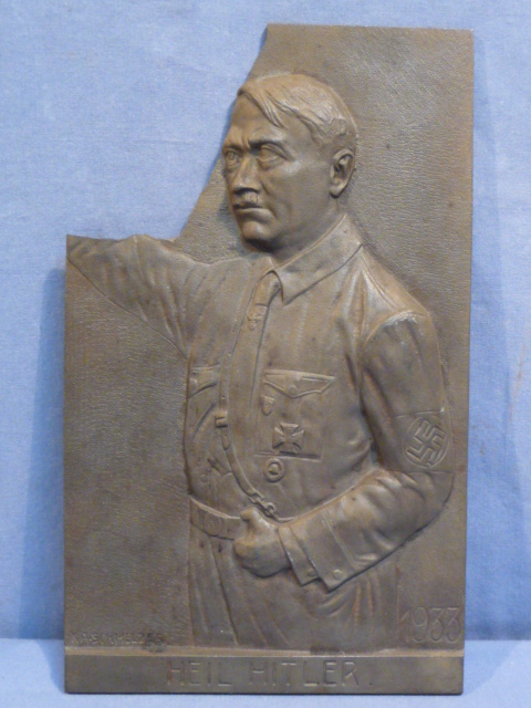 Original Nazi Era German 1933 Metal HITLER Plaque, Damaged