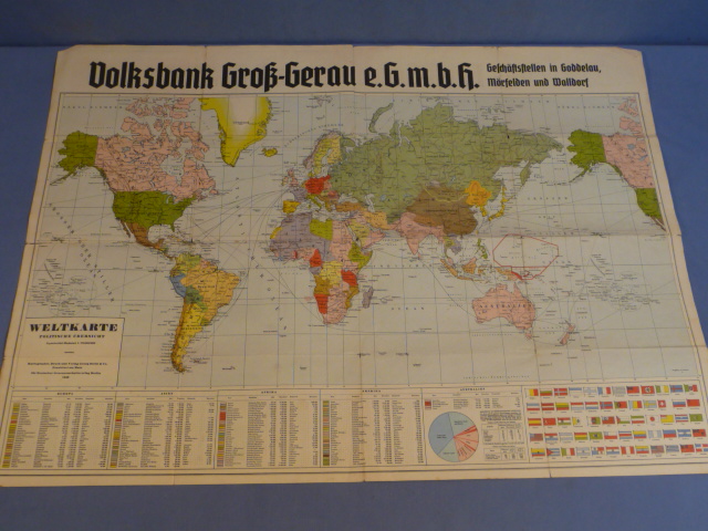 Original WWII German Volksbank World Map (Political Overview), Die Weltkarte