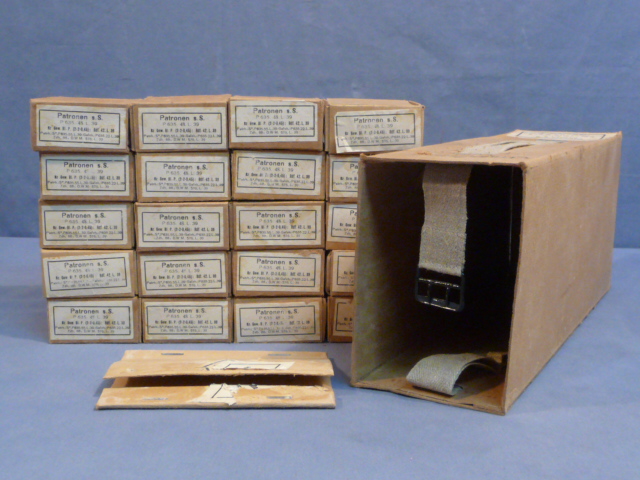 Original WWII German 8mm Mauser Ammo Boxes & Sleeve
