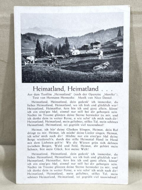 Original Nazi Era German Song Postcard, Heimatland Heimatland