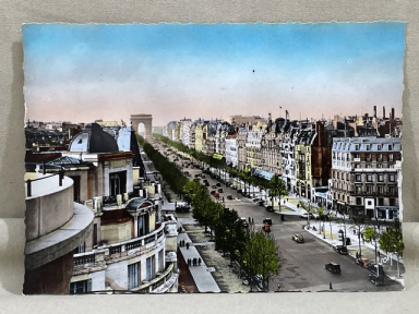 Original WWII Era French Architecture Postcard, Paris en Flanant Avenue des Champs-Elysees