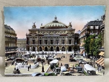 Original WWII Era French Architecture Postcard, Paris en Flanant Place de l'Opera