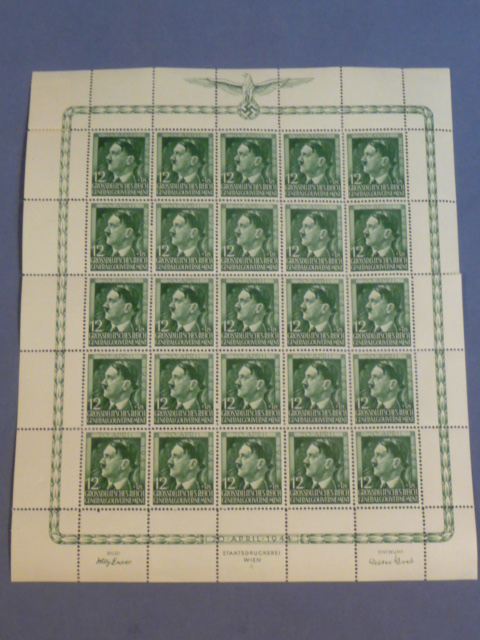 Original WWII German Hitler's Birthday 1944 Special Stamps Sheet, UNUSED!