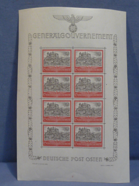 Original Nazi Era German General Government Special Stamps Sheet, DEUTSCHE POST OSTEN