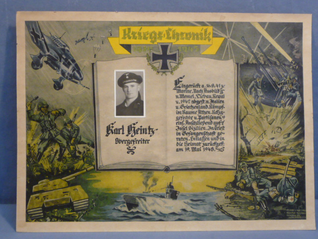 EARLY POSTWAR German Soldier's Service Print, Kriegsmarine Obergefreiter