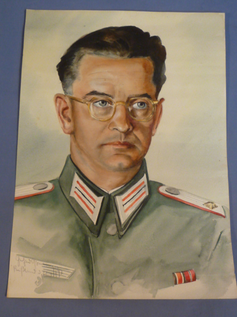 Original WWII German Watercolor Painting of a Heer (Army) Artillery Officer