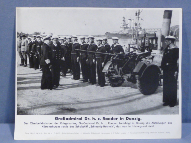 Original WWII German OKW Print, Groadmiral Dr. h. c. Raeder in Danzig