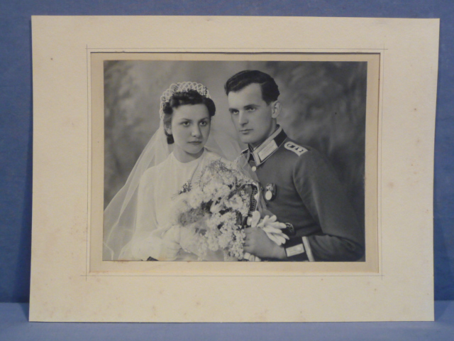 Original WWII German Matted Photograph, Army NCO & Bride