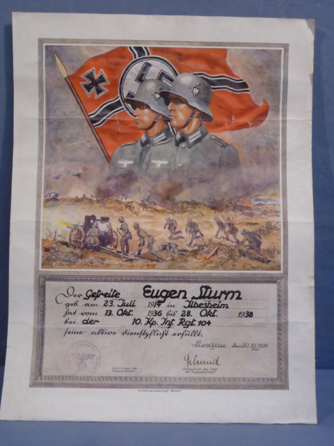 Original 1938 German Army Infantry Unit Service Award, Infantry Regiment 104
