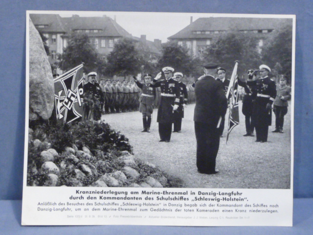 Original WWII German OKW Print, Wreath-Laying Ceremony at the Naval Memorial