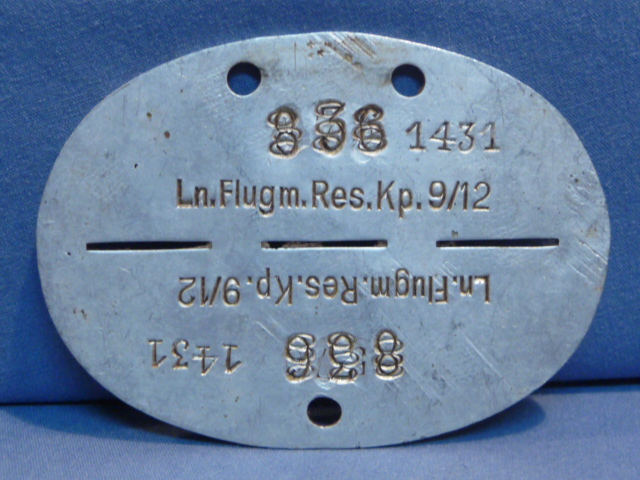 Original WWII German ID Tag (Erkennungsmarke), Ln.Flugm.Res.Kp.9/12