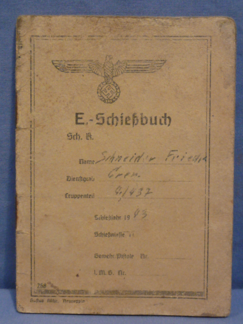 Original WWII German Soldier's E-Schie�buch (Shooting Book) for Rifle, Pistol or MG
