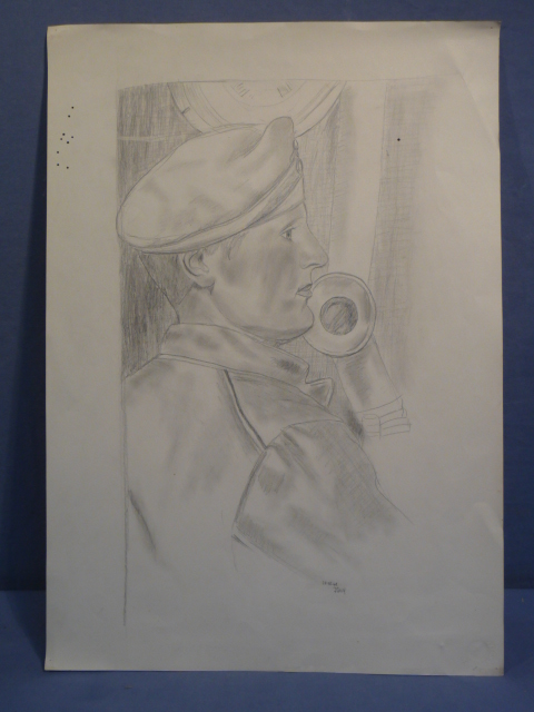 Original WWII German Large Pencil Drawing of a German Soldier
