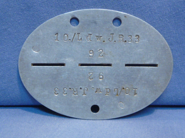 Original WWII German ID Tag (Erkennungsmarke), 10./Ldw. I. R. 33