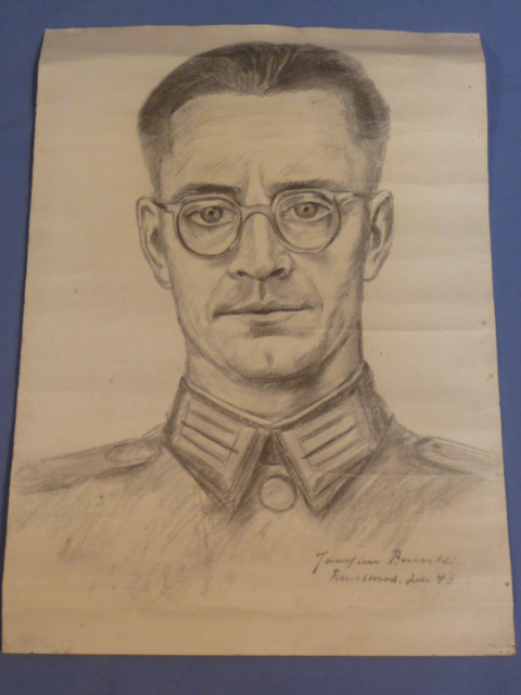 Original WWII German Large Pencil Drawing of a German Officer