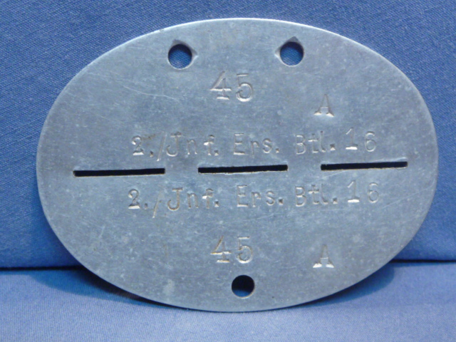 Original WWII German ID Tag (Erkennungsmarke), 2./Inf. Ers. Btl. 16