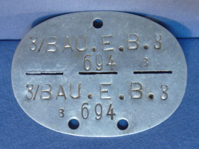 Original WWII German ID Tag (Erkennungsmarke), Construction Replacement Battalion 3